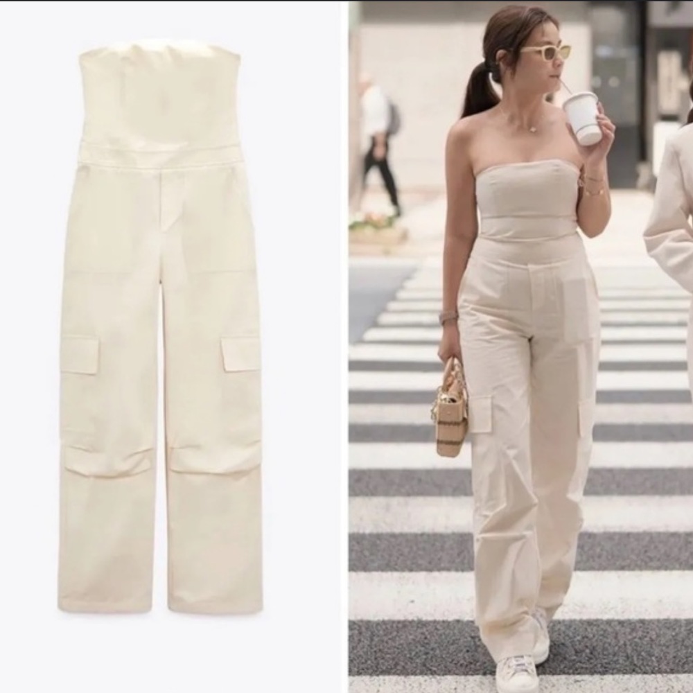Zara Strapless Cargo Jumpsuit size M